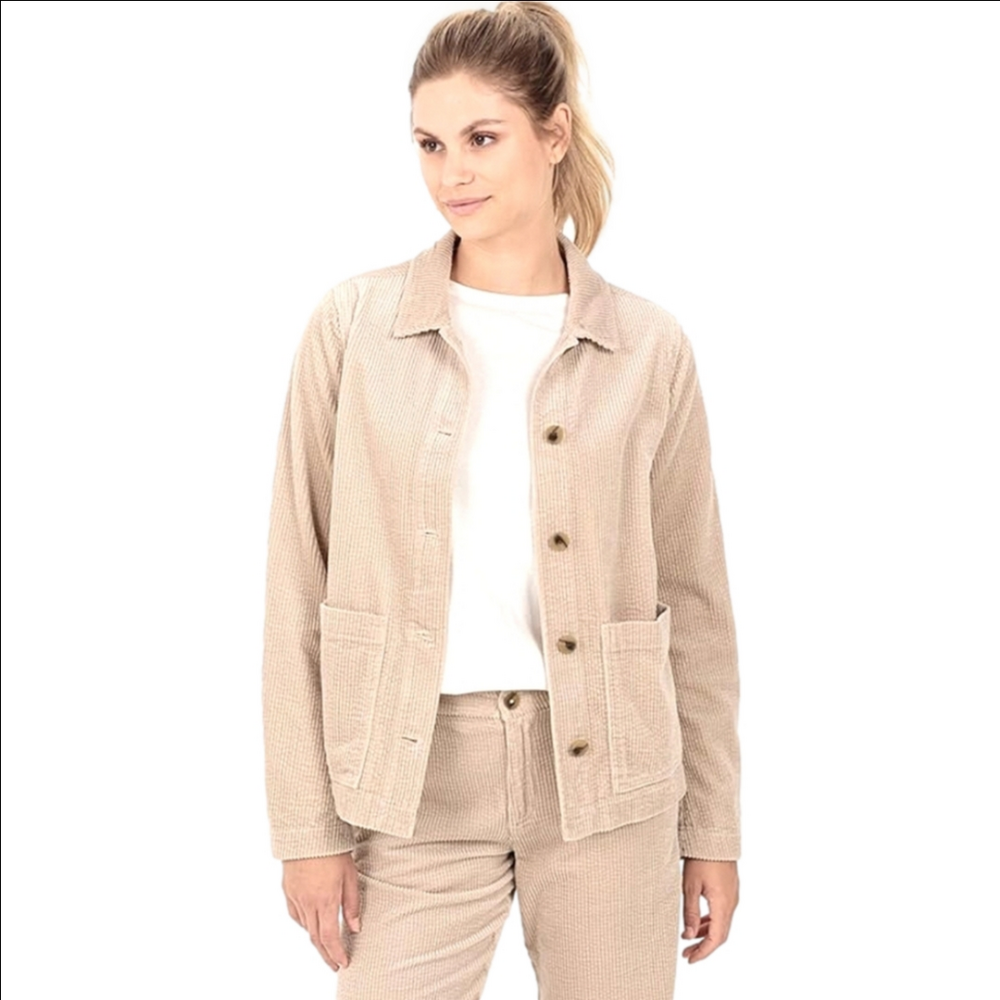 Cream Beige Corduroy, Barn Jacket Chore Coat Button Front 100% Cotton Women's M - Picture 1 of 10